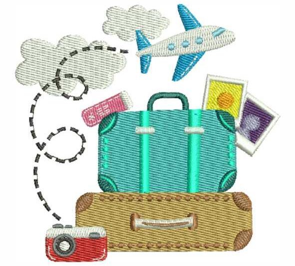Matriz de Bordado Viagem Malas Avião e Câmera Fotográfica 000084