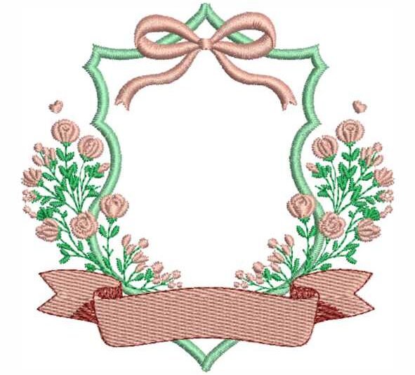 Matriz de Bordado Brasão com Flores e Laço 000085