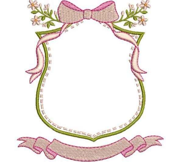 Matriz de Bordado Brasão com Ramos de Flores e Bandeira 000131