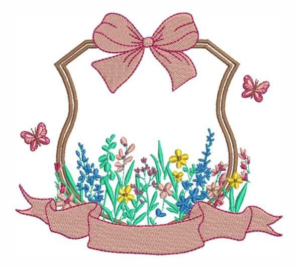 Matriz de Bordado Ramos de Folhas com Flores e Borboletas 000133