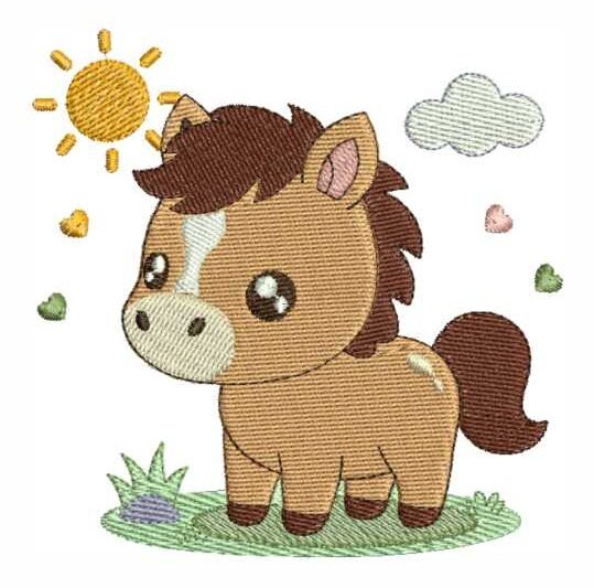 Matriz de Bordado Cavalinho Baby com Sol e Nuvens Cavalo 000007