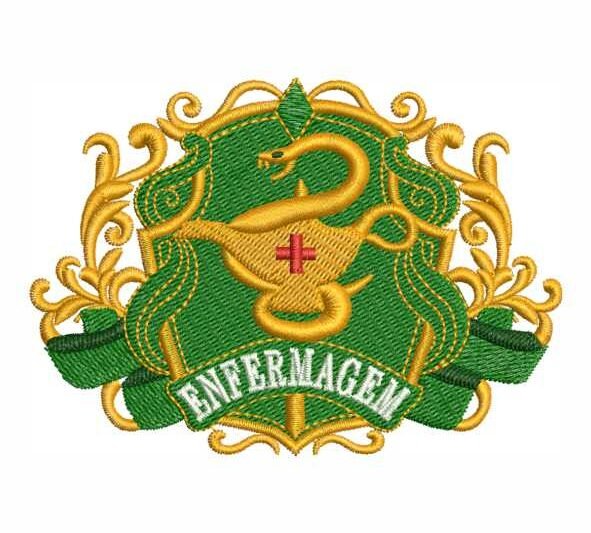 Matriz de Bordado Enfermagem Brasão com Ramos de Folhas 000170