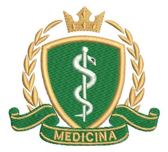 Matriz de Bordado Medicina Brasão com Ramos de Folhas e Coroa 000180