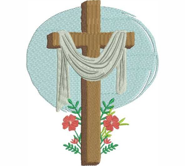 Matriz de Bordado Cruz Jesus Cristo Lírio Ramos Flores Feliz Pascoa 0000075