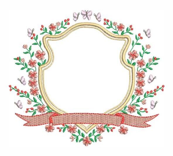 Matriz de Bordado Brasão Ramos de Folhas Flores 0000141